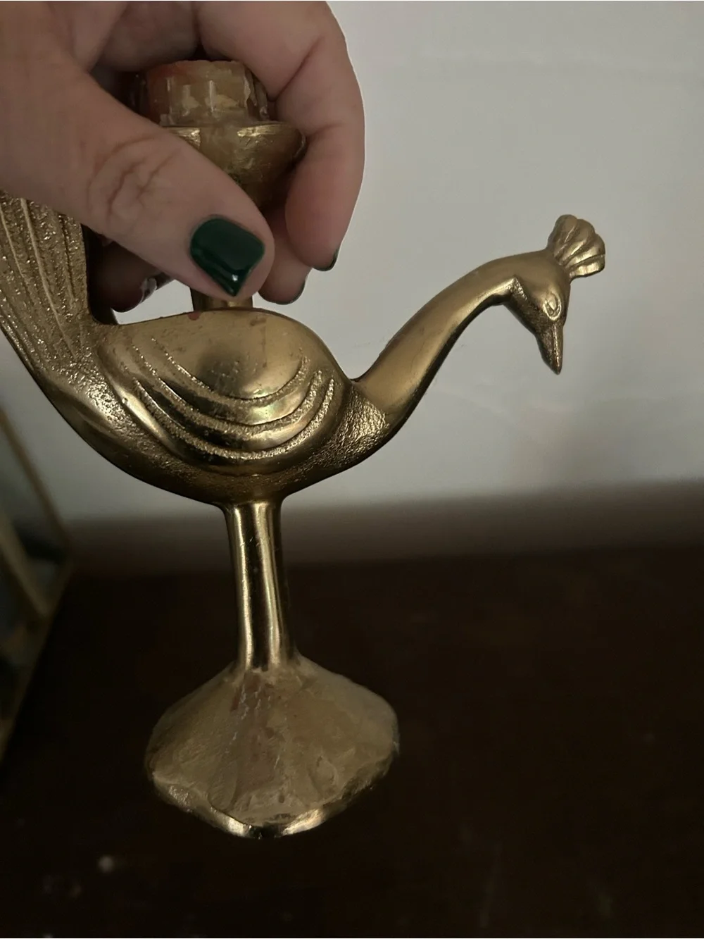 Peacock gold candle holder